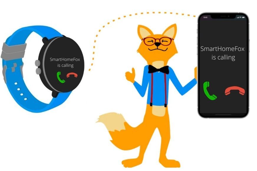 Man sieht, wie ein eingehender Anruf vom Handy an die Smartwatch übertragen wird.